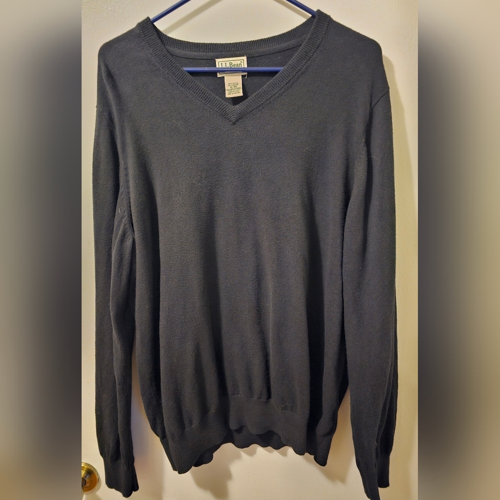 LL‎ Bean Sweater Black Cashmere Blend V Neck Lightweight Pullover Men's Size XL
